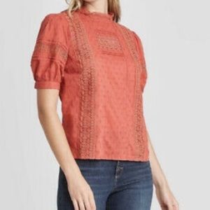 Universal Threads Coral Pink Lace Too NWT! boho Shabby Chic Top